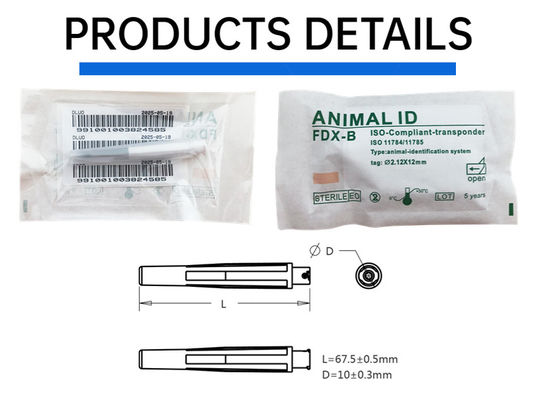 ISO11784/5 FDX-B 134.2KHz Implantable Microchip for Animal Identification with 2.12*12mm Bio-glass Tag