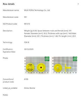 134.2kHz ISO11784/5 FDX-B Electronic Ear Tag with 350N Tension for Livestock Identification