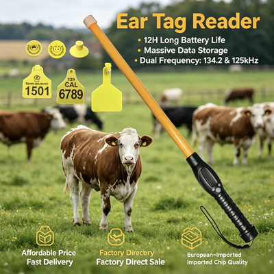 Handheld RFID Stick Reader with OLED Display 3 Button Interface and Bluetooth 5 for Accurate Livestock Microchip Scanning