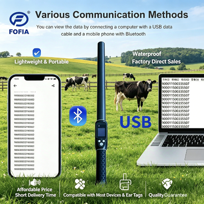 Compact RFID Stick Reader Supporting ISO11784 85 FDX B HDX and ID64 Tags with Bluetooth 5 and Waterproof Housing