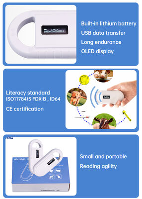 Handheld Plastic Animal Microchip RFID Card Reader PT160 134.2kHz OLED Screen USB Lithium Battery CE Certified ISO 11784/11785