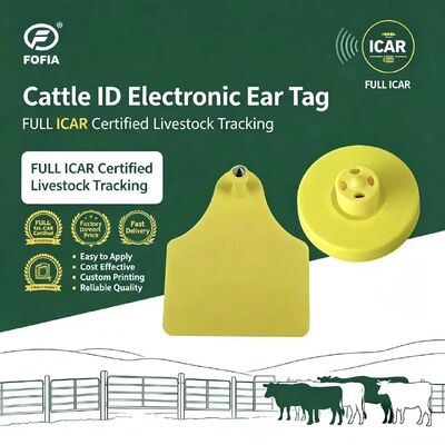 FOFIA Full ICAR LF Durable Waterproof RFID TPU Yellow Animal Ear Tags ET908+T905 EM4305 Chips 5 Year Warranty Cattle 14.5mm