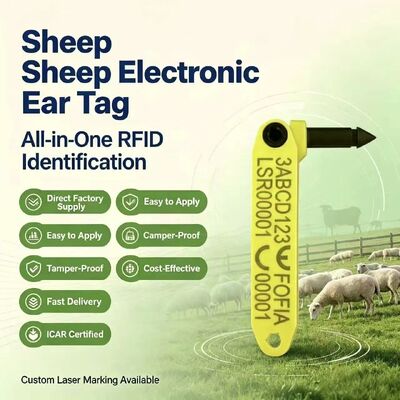 FOFIA Durable Resistant Integrated Anti-Shedding Laser-Coded Electronic T969 Yellow Sheep RFID Ear Tag TPU Material Animal
