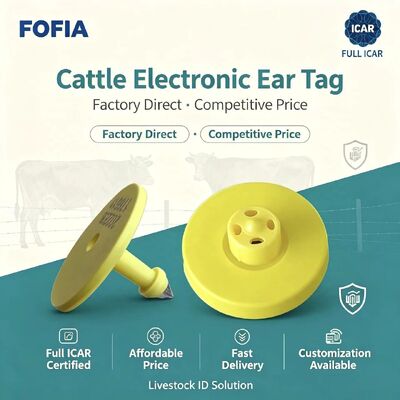 New Full ICAR Waterproof RFID TPU Yellow Animal Ear Tags 14.5mm EM4305 Chips 5 Year Warranty Fofia Farm Use