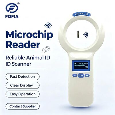 Waterproof White FOFIA PT200 RFID Handheld Reader 128x64 OLED Screen 134.2kHz Frequency Long Distance Reading