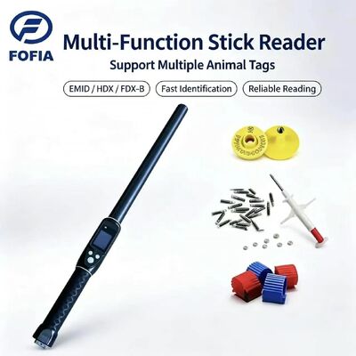 FOFIA Waterproof Long Range 134.2kHz RFID Ear Tag Reader ISO11784/5 Protocol 30-100cm Reading Distance PVC Material for Farm