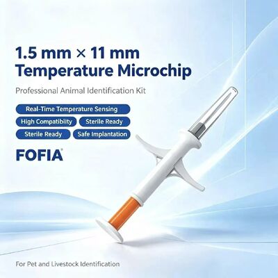 ICAR Certificated Fofia New Temperature-sensing Microchip RFID Bio-glass Waterproof Animal ID Ear Tag for Dogs/Cats/Pets 1.5