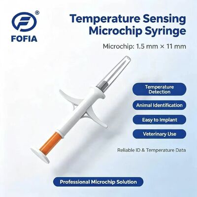 ICAR Certificated Fofia New Temperature-sensing Hot Microchip RFID PP Animal ID Waterproof for Dog & Cat Pets 1.5 Year Warranty
