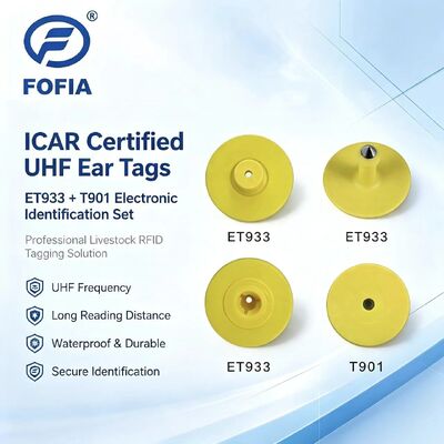 New UHF ElectronicWaterproof RFID TPU 5.7mm Yellow Animal Ear Tags ET933+T901 Chips 5 Year Warranty Fofia Cattle Use