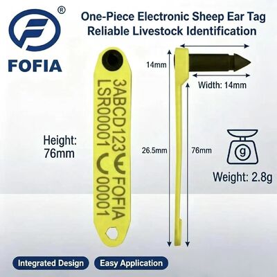 Fofia HDX ET969 New High-Temperature Resistant Anti-Shedding Yellow TPU Sheep Ear Tag RFID Chip Animal Tracking 1.5 Year