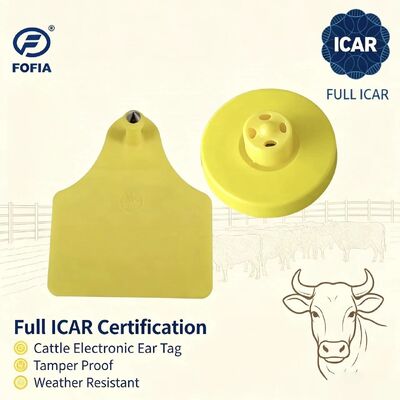 FOFIA New Full ICAR Durable Waterproof RFID TPU Yellow Ear Tags LF ET908+T905 Farm Chips 5-Year Warranty Cattle 14.5mm