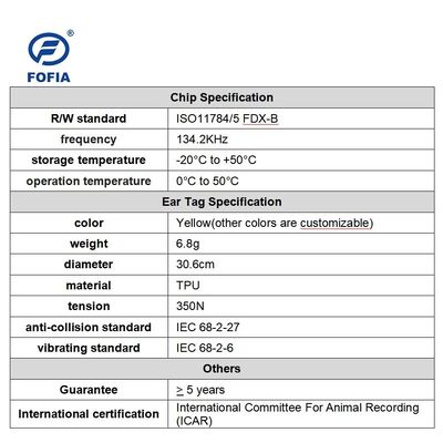 New Full ICAR LF Waterproof RFID TPU Yellow Animal Ear Tags 14.5mm ET908+T901 Chips 5 Year Warranty Fofia Cattle Use