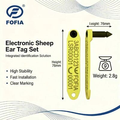 New Fofia High-Temperature Resistant Integrated Anti-Shedding Electronic ET969 Yellow Sheep RFID Ear Tag TPU Material RF Animal