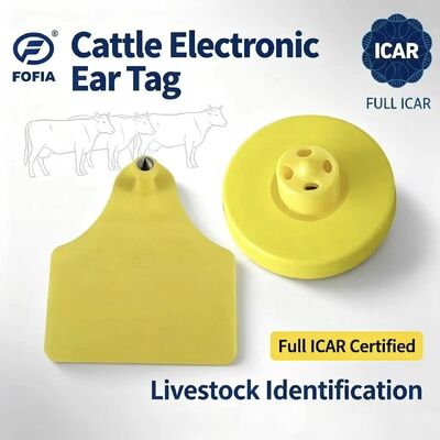 New FOFIA Full ICAR LF Durable Waterproof RFID TPU Yellow Cow Pig Sheep Ear Tags ET908+T905 EM4305 Chips 5 Year Warranty 14.5mm