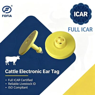 New Full ICAR ET908+T901 Waterproof RFID LF TPU Yellow Animal Ear Tags 14.5mm Cattle Cow Chips 5 Year Warranty Cattle