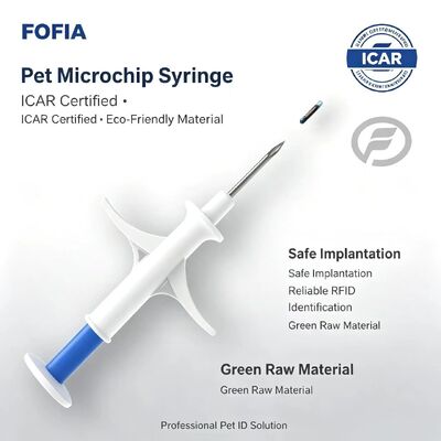 FOFIA ZS007 ICAR Certified 134.2kHz RFID Animal Microchip FDX/EM4305 IP67 Waterproof White PP 1.4x8mm Dog Cat Rabbit Cattle New