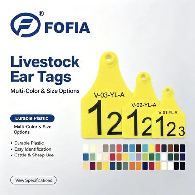 Waterproof FOFIA New Plastic Cow Ear Tags Farm Use Bovine Cattle Ear Tags with Number Animal Tracking Chip