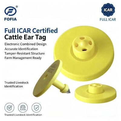 New Fofia Full ICAR ET908+T901 Waterproof RFID LF TPU Yellow Animal Ear Tags 14.5mm Cattle Cow Chips 5 Year Warranty 0.01g