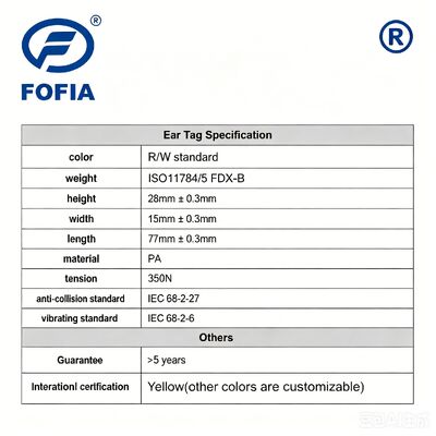 New Fofia High-Temperature Resistant Integrated Anti-Shedding Electronic Laser-Coded ET969 Yellow Sheep RFID Ear Tag TPU Animal
