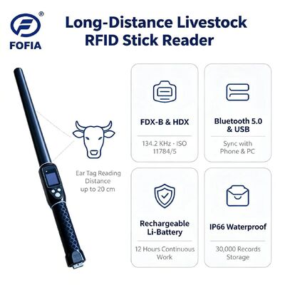 Durable Waterproof Long Range 134.2kHz RFID Ear Tag Reader ISO11784/5 Protocol 30-100cm Reading Distance PVC Material Cards