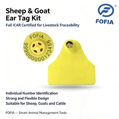 FULL ICAR Certified 134.2KHz FDX-B RFID TPU Material Yellow Sheep Cattle Ear Tag New Livestock Tracking ET957+T967 Fofia 5 Year