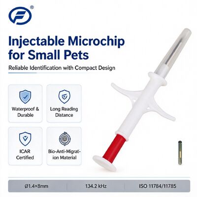 RFID Animal Microchip 134.2 kHz FDX EM4305 1.4 X 8 mm IP67 Waterproof ICAR Certified Pet Livestock Injection Tag