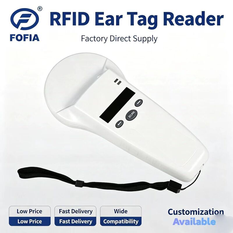 FOFIA Durable Plastic RFID Handheld Reader with 128x32 OLED Screen /USB for Long-Range Pet & Farm/Ranch Use