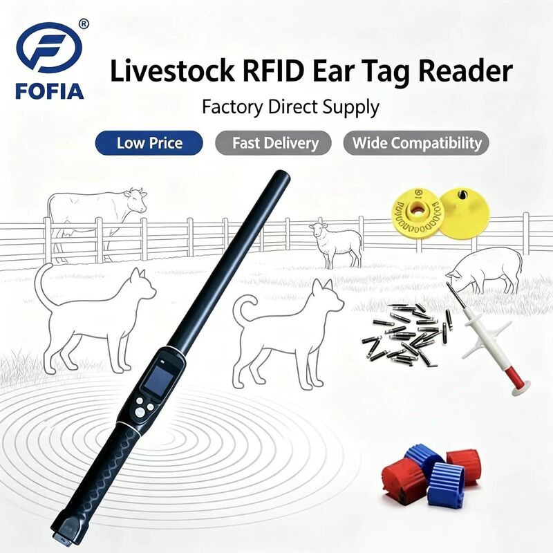 Durable Waterproof Long Range 134.2kHz RFID Ear Tag Reader ISO11784/5 Protocol 30-100cm Reading Distance PVC