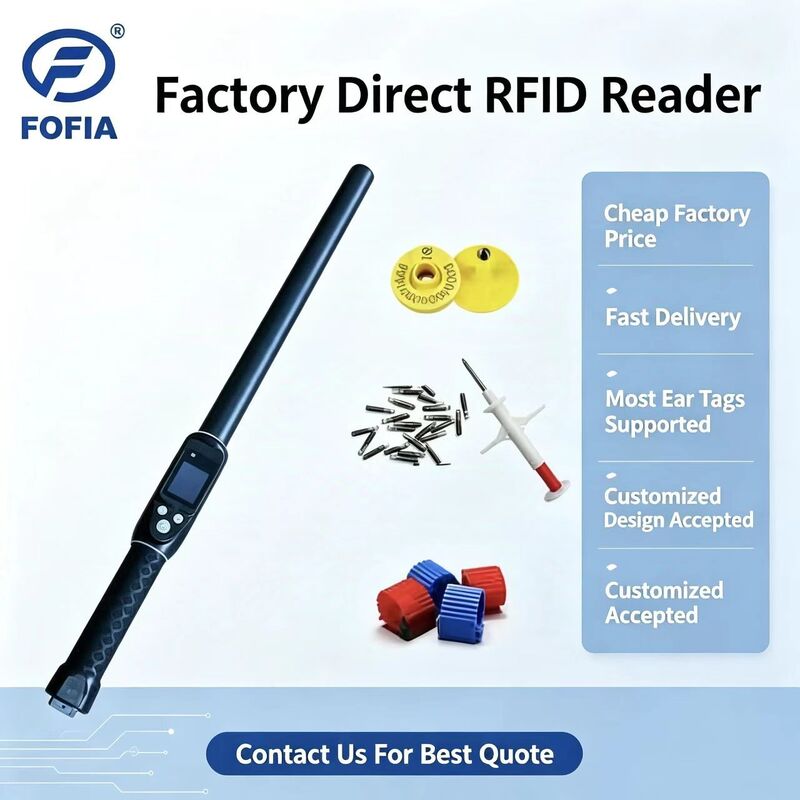 FOFIA Waterproof Long Range 134.2kHz RFID Ear Tag Reader ISO11784/5 Protocol 30-100cm Reading Distance PVC