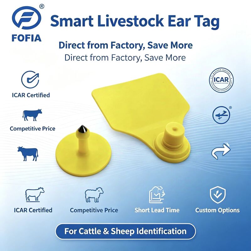Fofia T904 Combination Animal Ear Tag RFID TPU 72*57mm Laser Coding Farm Cattle Pig Sheep Icar