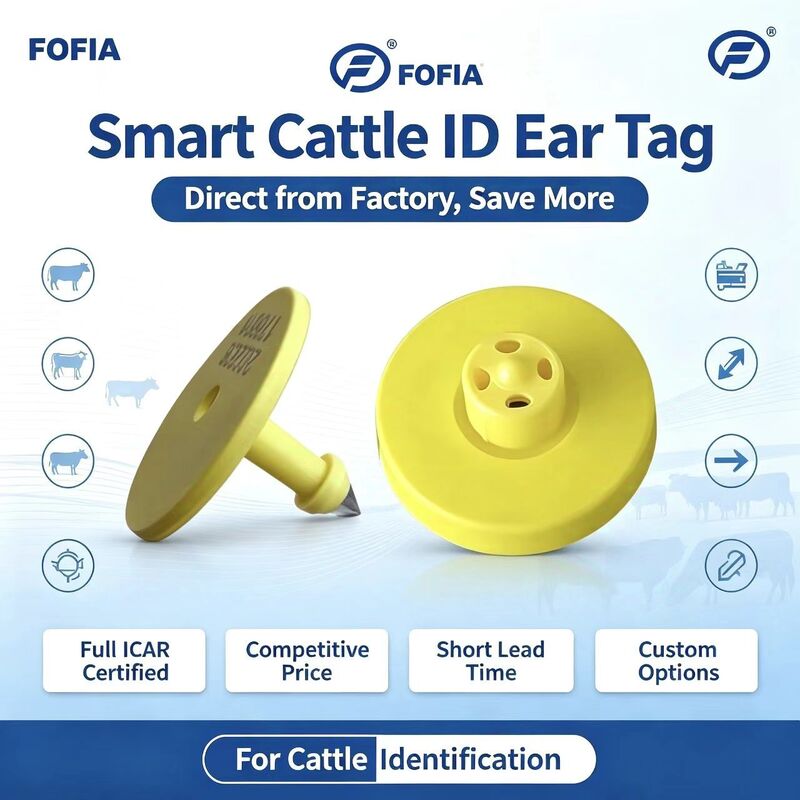 Full ICAR ET908+T901 Waterproof RFID LF TPU Yellow Animal Ear Tags 14.5mm EM4305 Chips 5 Year Warranty Cattle Fofia