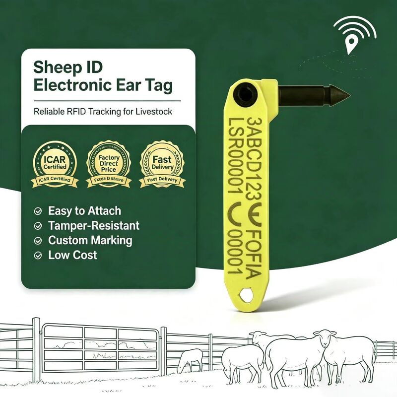 Waterproof Fofia High-Temperature Resistant Integrated Anti-Shedding Electronic T969 Yellow Sheep RFID Ear Tag TPU Material RF
