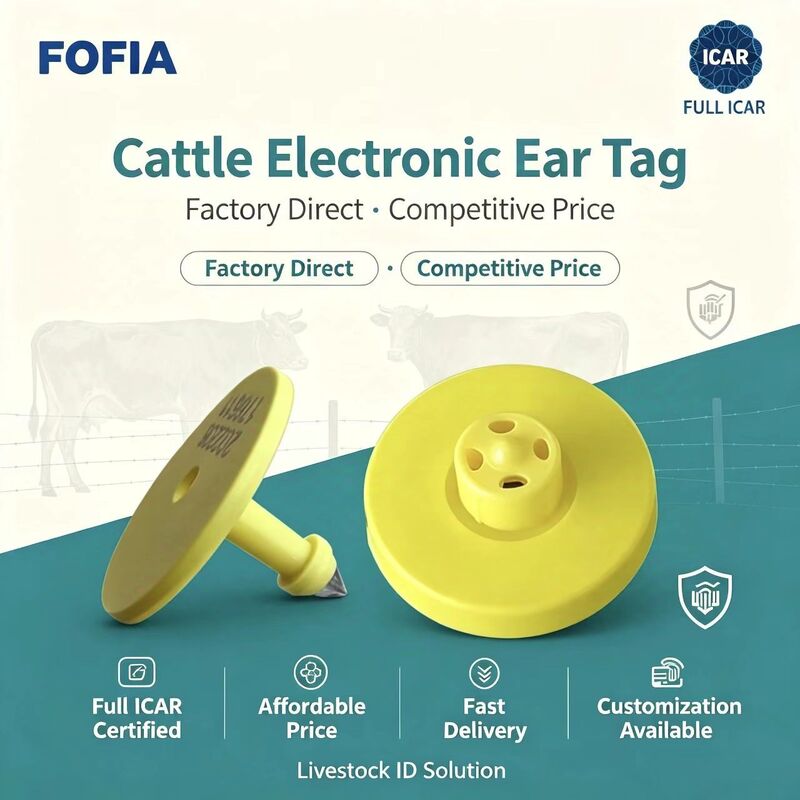 New Full ICAR Waterproof RFID TPU Yellow Animal Ear Tags 14.5mm EM4305 Chips 5 Year Warranty Fofia Farm Use