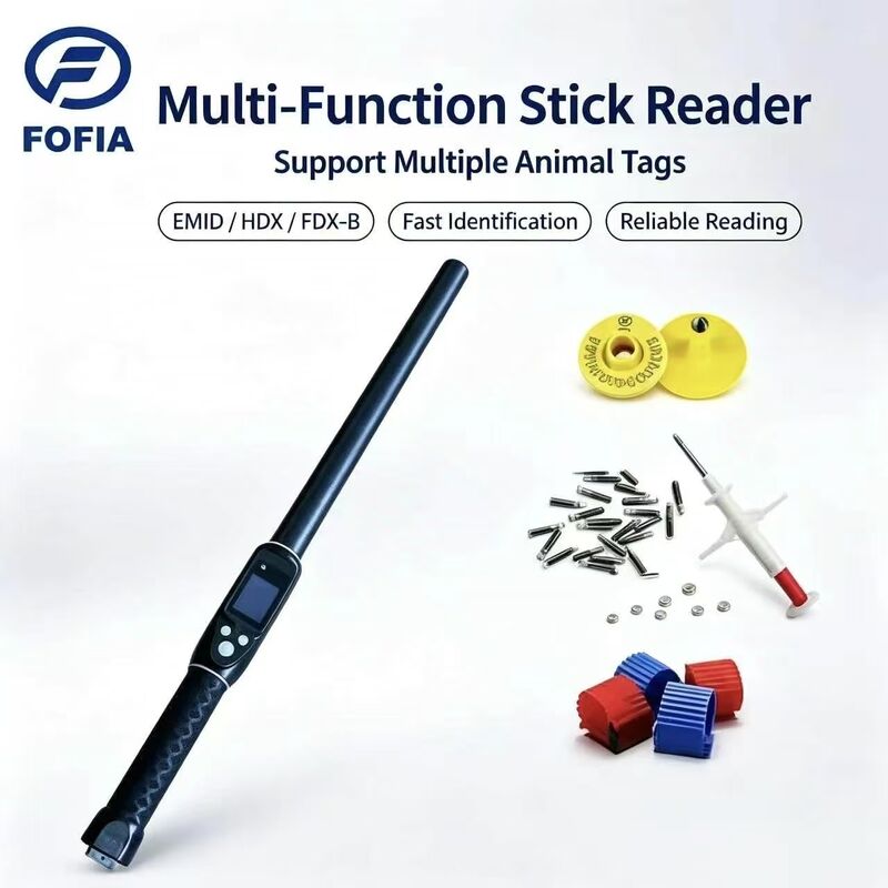 FOFIA Waterproof Long Range 134.2kHz RFID Ear Tag Reader ISO11784/5 Protocol 30-100cm Reading Distance PVC Material for Farm