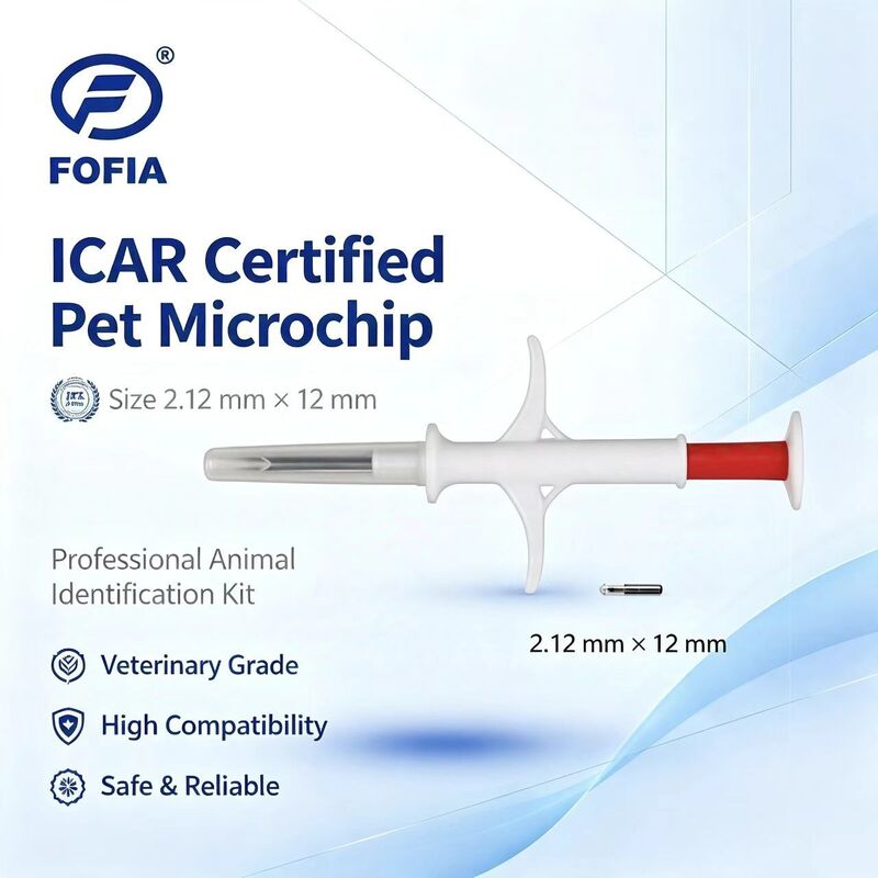 Fofia New Hot Selling RFID 134.2kHz PP Material Dog ID Microchip Waterproof Farm Use Pet Injection 1.5 Year Ear Tag