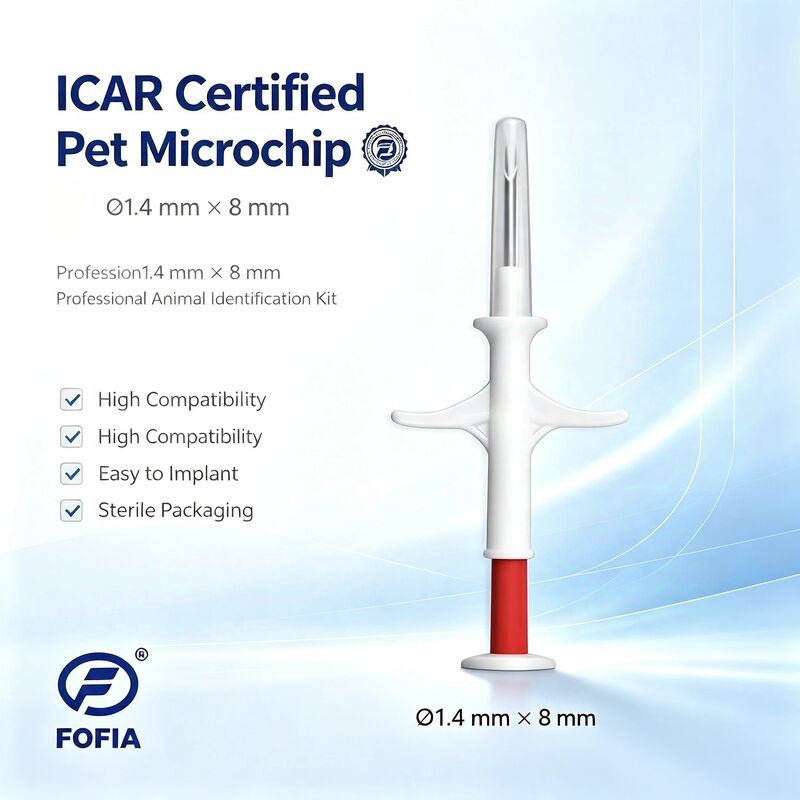 FOFIA ZS007 ICAR Certified 134.2kHz RFID Animal Microchip FDX/EM4305 IP67 Waterproof White PP 1.4x8mm for Dog Cat Pets 1.5-Year