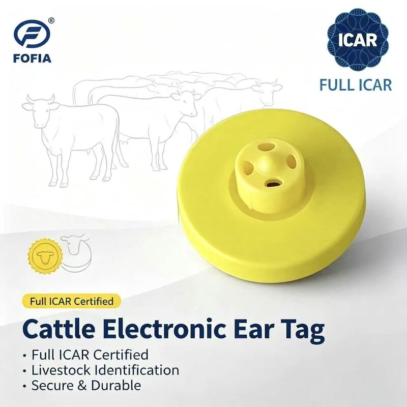 New Full ICAR LF Waterproof RFID TPU Yellow Animal Ear Tags 14.5mm ET908+T901 Chips 5 Year Warranty Fofia Cattle Use
