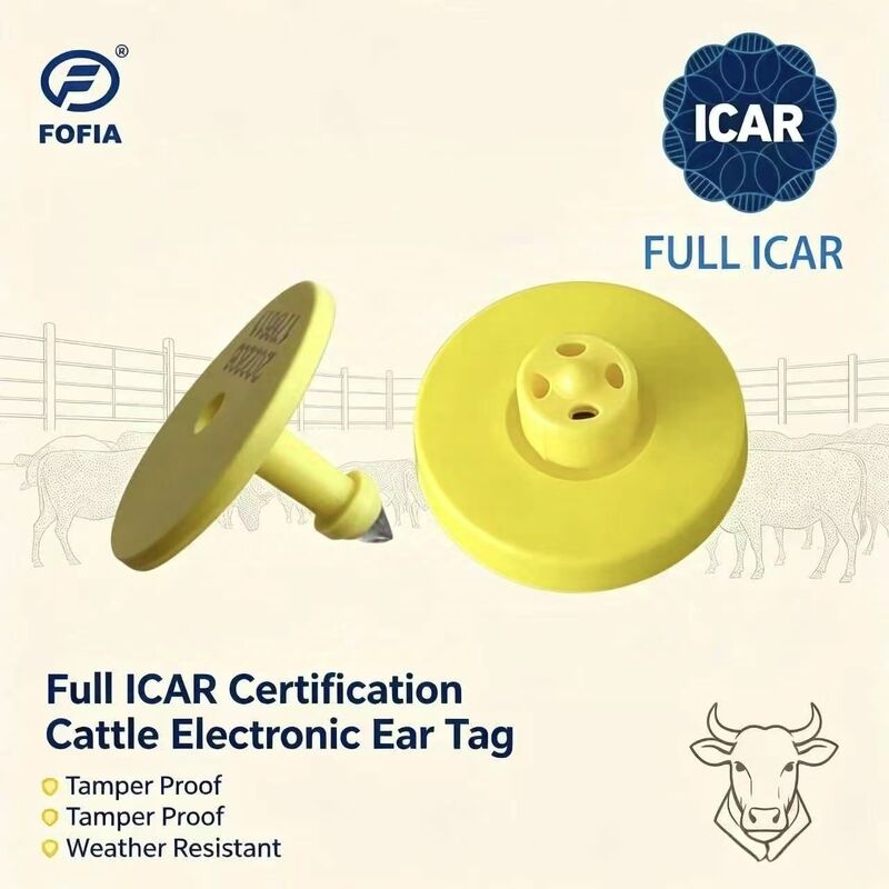Waterproof Fofia Full ICAR Certified ET908 Yellow RFID TPU Cow Ear Tag High Quality 1.5 Year Warranty Animal Husbandry