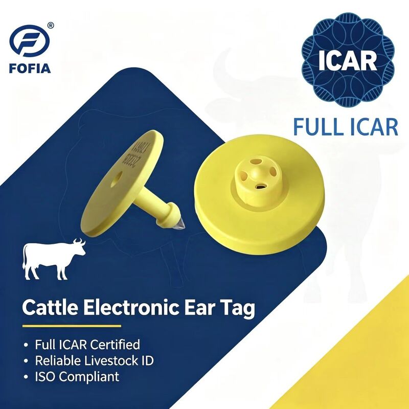 New Full ICAR ET908+T901 Waterproof RFID LF TPU Yellow Animal Ear Tags 14.5mm Cattle Cow Chips 5 Year Warranty Cattle