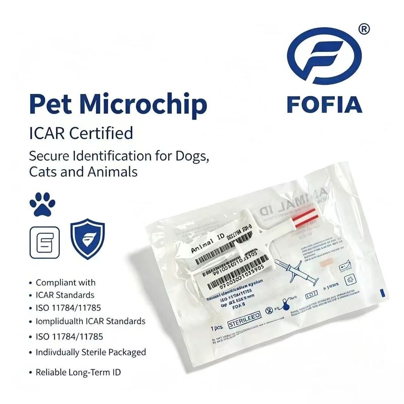 Waterproof Fofia New Hot Selling RFID 134.2kHz PP Material Dog ID Microchip Waterproof Farm Use Pet Injection 1.5 Year Ear Tag