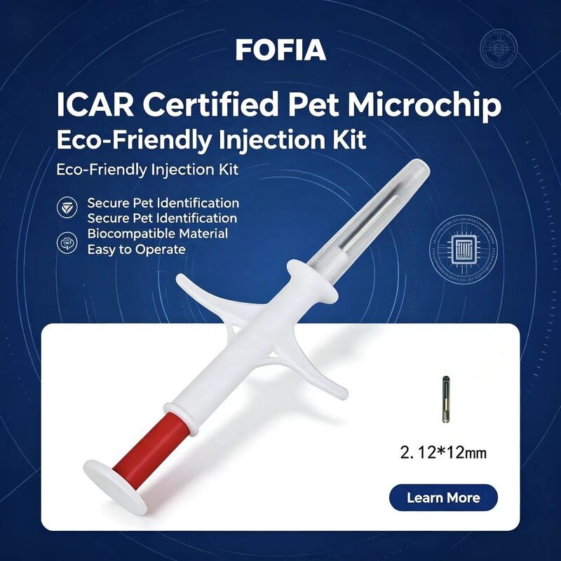 Waterproof Fofia New Hot Selling RFID 134.2kHz PP Material Dog ID Microchip Farm Use Pet Injection 1.5 Year Ear Tag Blue Model