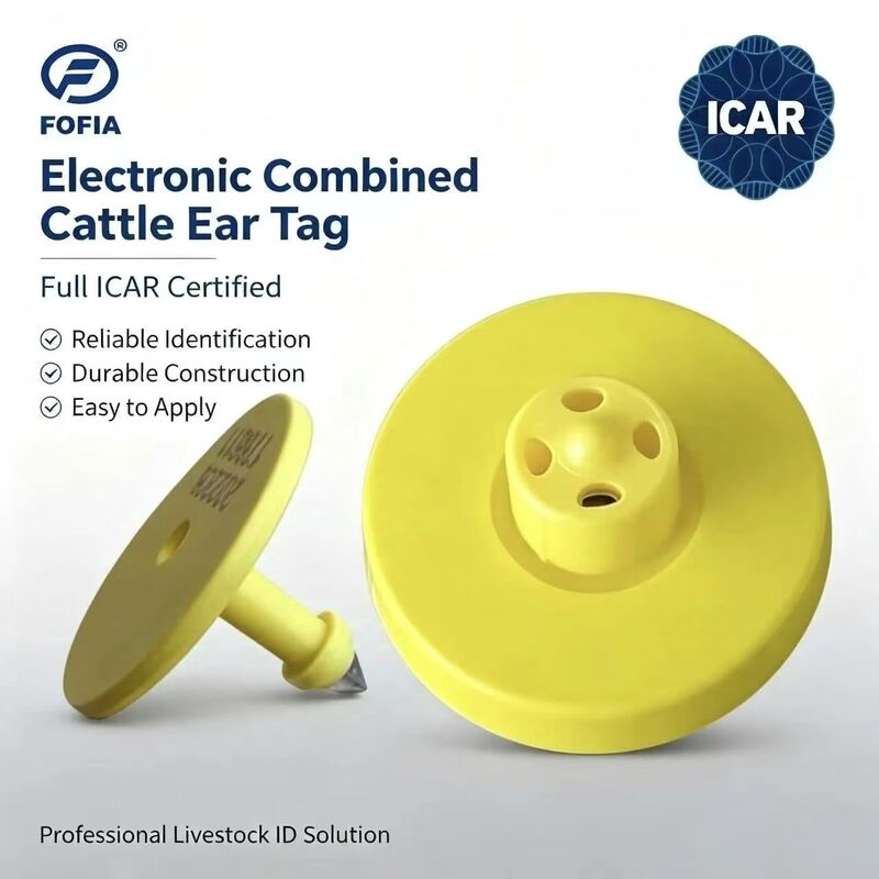 New Waterproof Fofia Full ICAR Certified ET908 Yellow RFID TPU Cow Ear Tag High Quality 1.5 Year Warranty Animal Pig Sheep