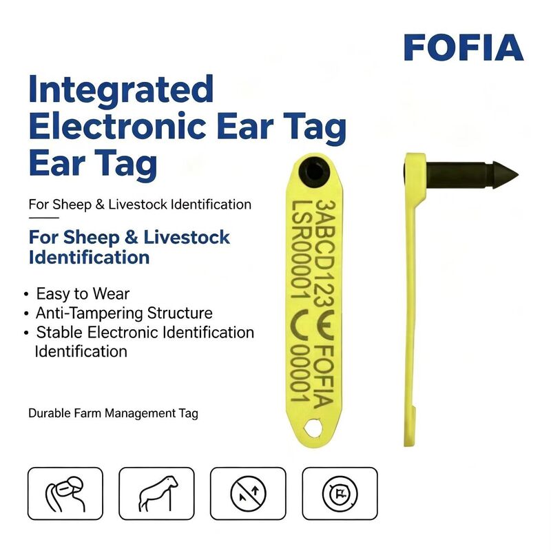 New Fofia High-Temperature Resistant Integrated Anti-Shedding Electronic Laser-Coded ET969 Yellow Sheep RFID Ear Tag TPU Animal