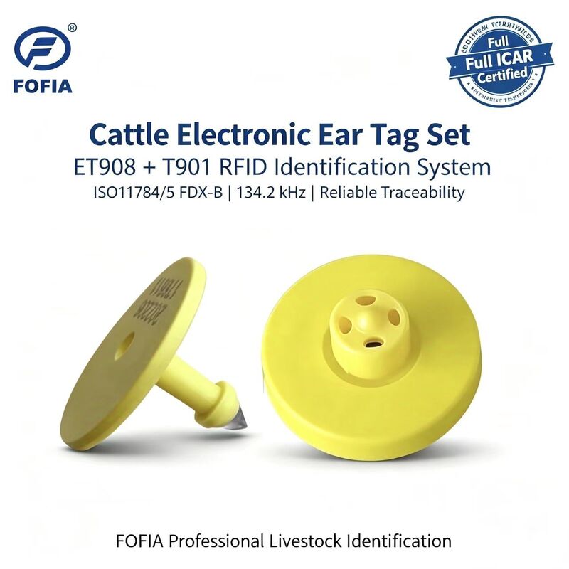 New Full ICAR LF Electronic Waterproof RFID TPU Yellow Animal Ear Tags 14.5mm Chips 5 Year Warranty Fofia Cattle Farm Use