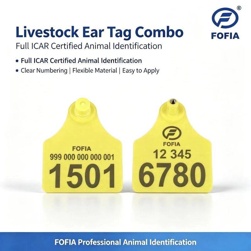 ICAR T904+T905 Combination Cattle Pig Animal Ear Tag New High Quality RFID Plastic TPU 70*57mm Laser Coding 3 Year Warranty