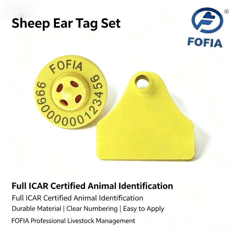 Fofia ET957+T967 Sheep Goat Combination Electronic Animal Tracking Ear Tag New RFID TPU Plastic Laser Coding 3-Year Warranty
