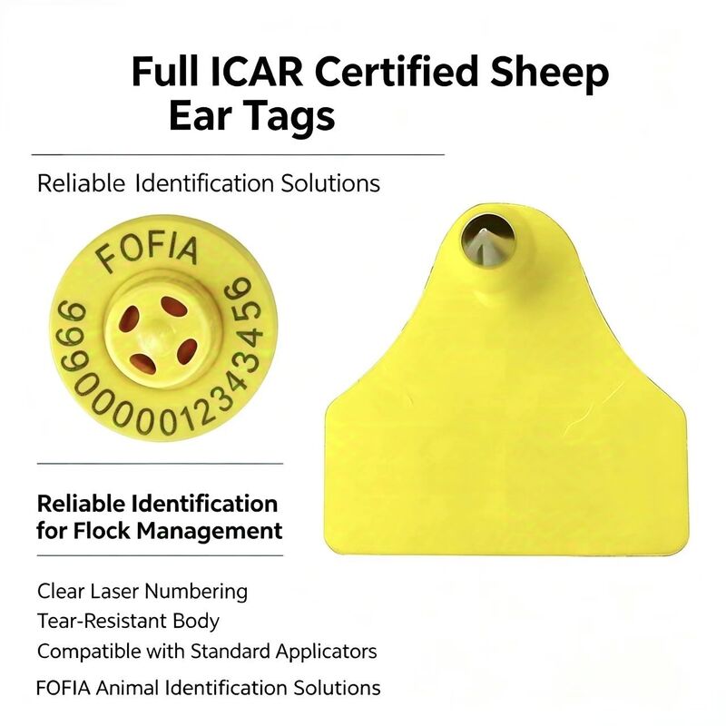 FULL ICAR Certified 134.2KHz FDX-B RFID TPU Material Yellow Sheep & Cattle Ear Tag New 5 Year Warranty Combination Fofia