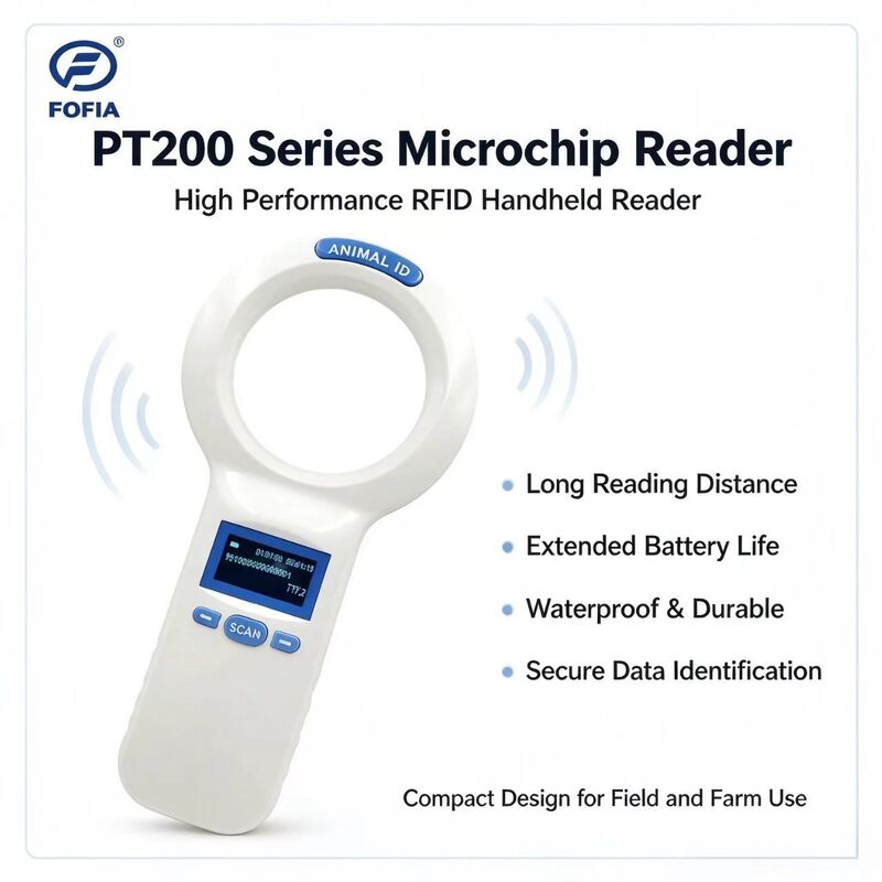 Waterproof FOFIA PT200 RFID Card Reader 128x64 OLED Screen Long Distance Reading (10-20m) ISO11784/5 Protocol 134.2kHz USB