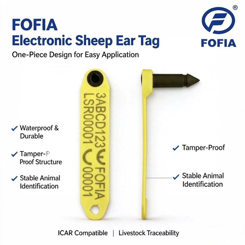 Fofia HDX ET969 New High-Temperature Resistant (1.5 Year Warranty) Anti-Shedding Yellow TPU Laser-Coded Sheep Ear Tag Animal