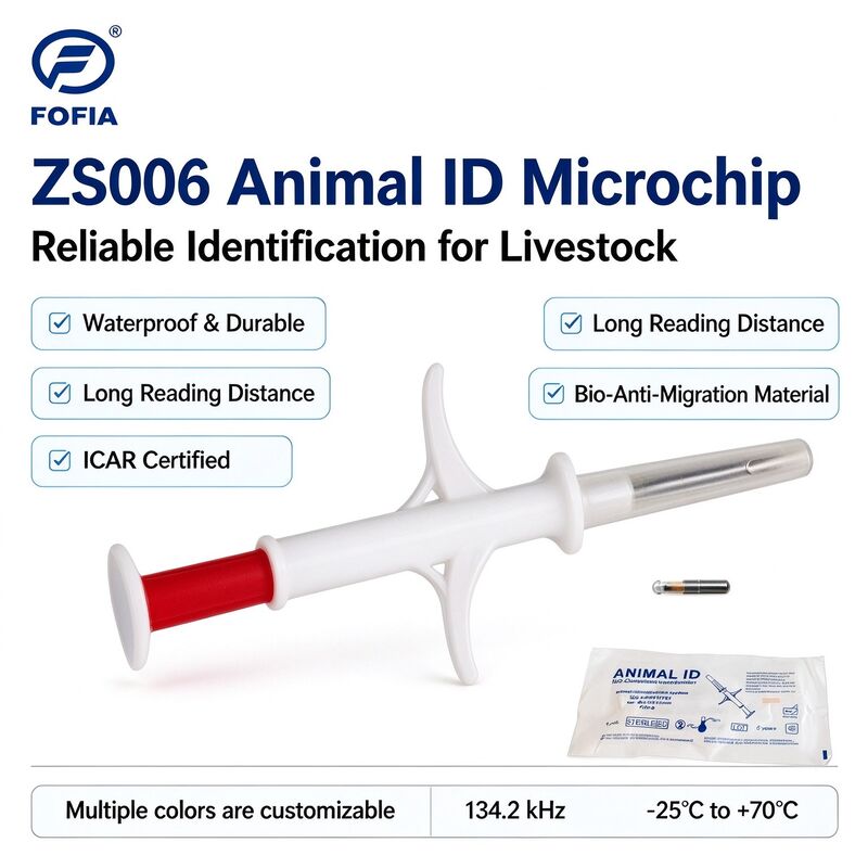 Fofia ZS006 RFID Animal ID Microchip 134.2 kHz 2.12 X 12 mm PP Waterproof ICAR Certified Livestock Identification